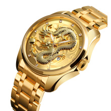 relógios masculinos marca de luxo skmei 9193 dragão relógios de pulso de ouro para homens